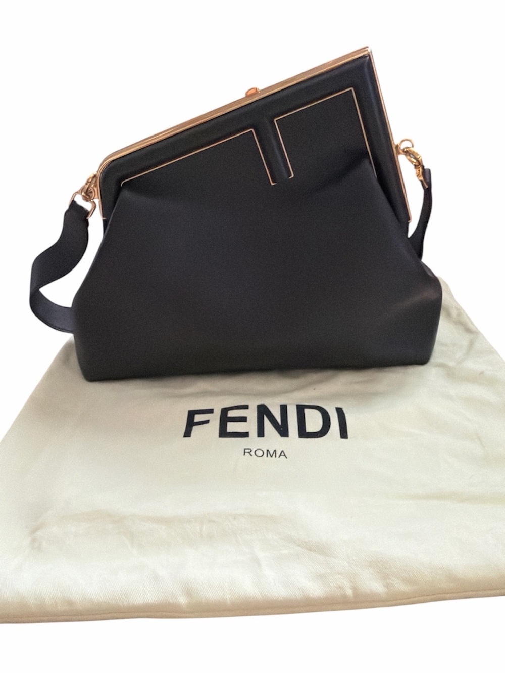 Authentic Fendi Brown Leather Frame Shoulder Bag with Gold Hardware